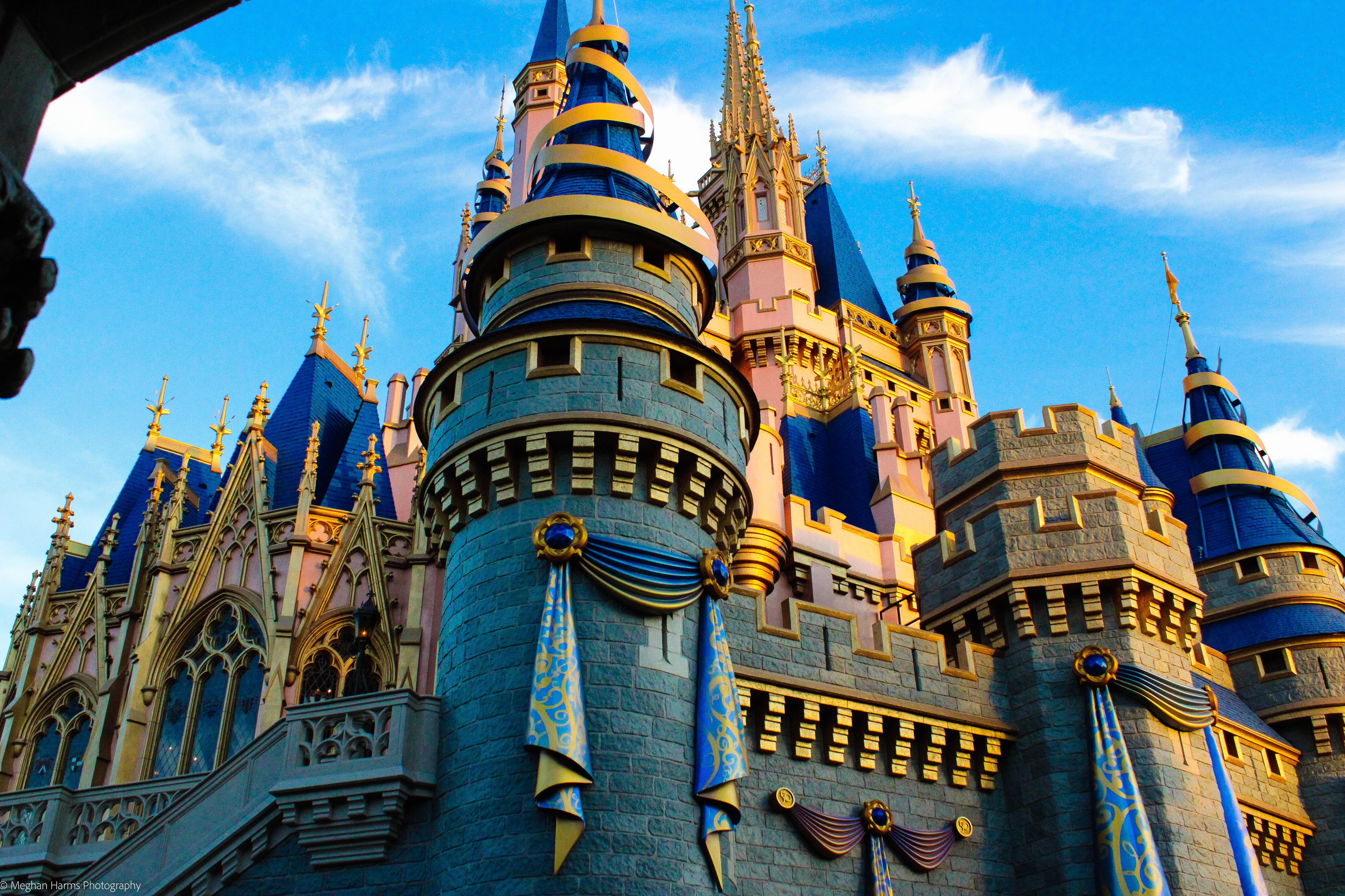 Cinderella's castle in Magic Kingdom from the back corner