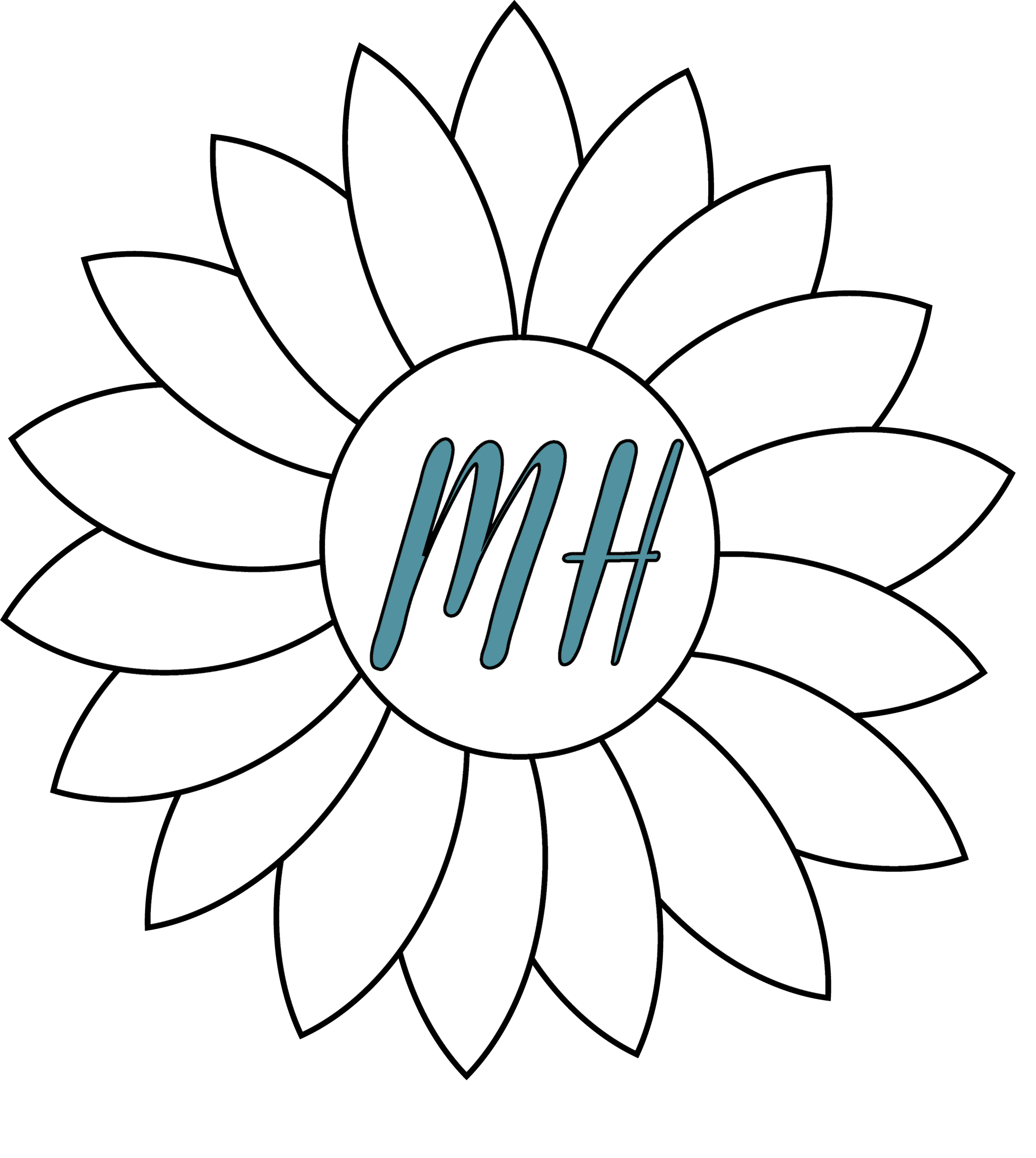 Outline of a flower with the Initials 'M H' in the center